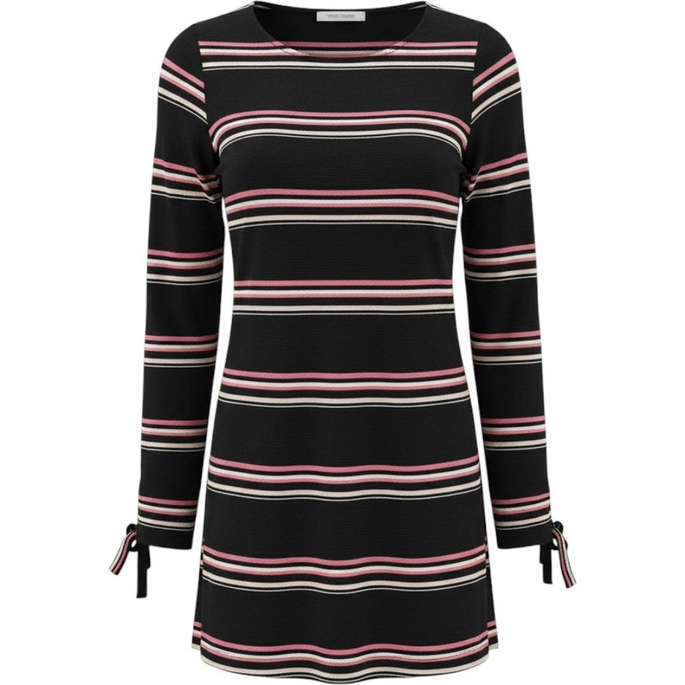 White House Black Market Striped Top Women XS Black Pink Tie Cuff Long Sleeve